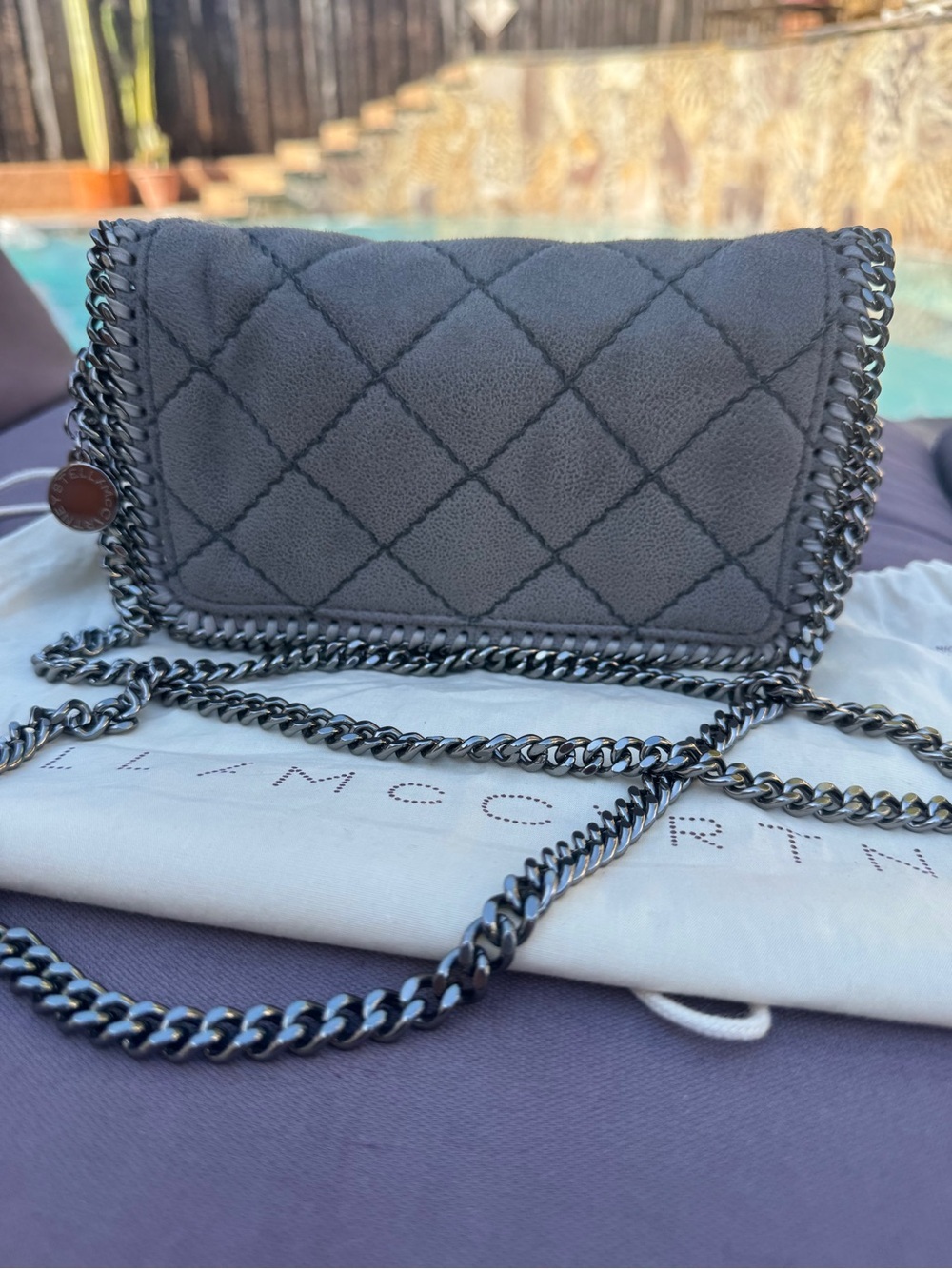 Stella McCartney Falabella Mini Quilted Vegan Suede Crossbody Gray VGUC - Picture 2 of 16